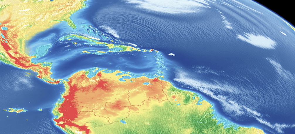Imagen de fondo representando el mundo y la región de América Latina y el Caribe